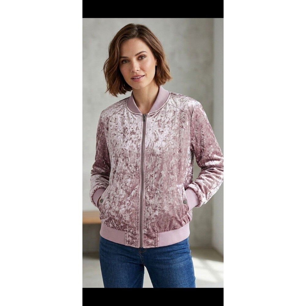 Ashley Outerwear By 26 Intl. Dusty Rose Crushed Velvet Y2K Bomber Jacket  L